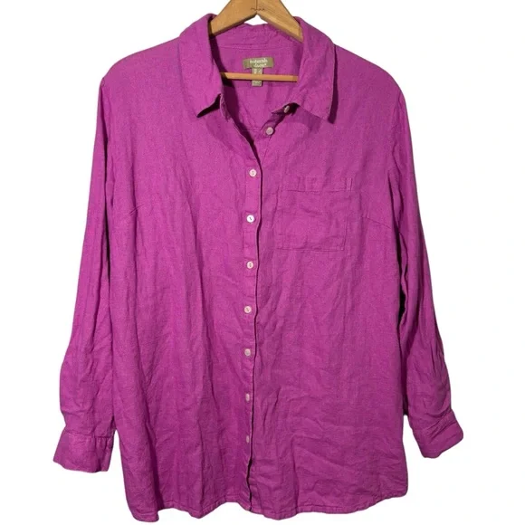 Naturals D&CO. | Wild Orchid Button Up Roll Tab Sleeves Linen Blend Top size L - Picture 4 of 15